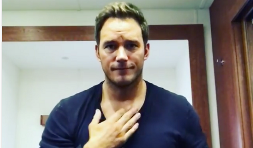 Chris Pratt from a May 2017 Instagram video screen capture. In this video Mr. Pratt was apologizing to deaf fans for offense he caused in a previous video in which he chided folks who watch his videos muted while reading subtitles, instead of turning the sound on. (Instagram)