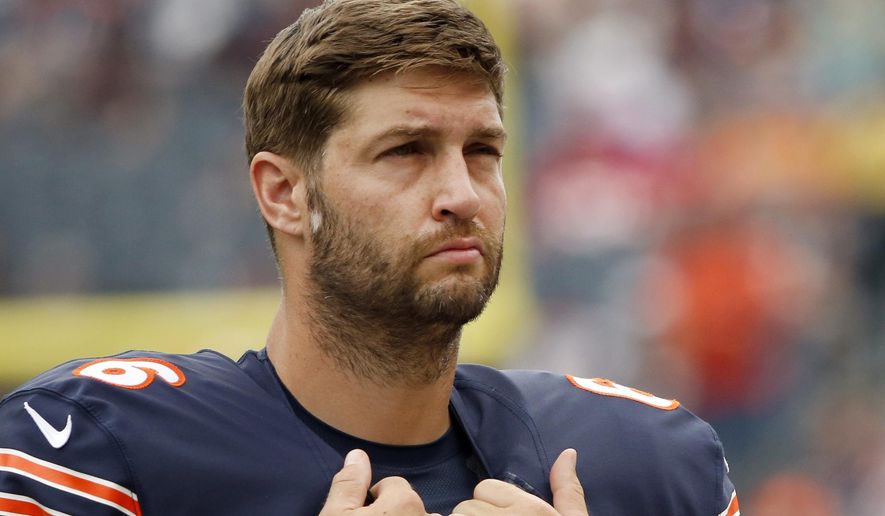 In this Aug. 27, 2016, file photo, Chicago Bears quarterback Jay Cutler (6) waits on the sideline before an NFL football preseason game against the Kansas City Chiefs in Chicago. Cutler was hired Friday, May 5m 2017, by Fox as an analyst to work on its No. 2 NFL team with Kevin Burkhardt and Charles Davis. (AP Photo/Nam Y. Huh, File)