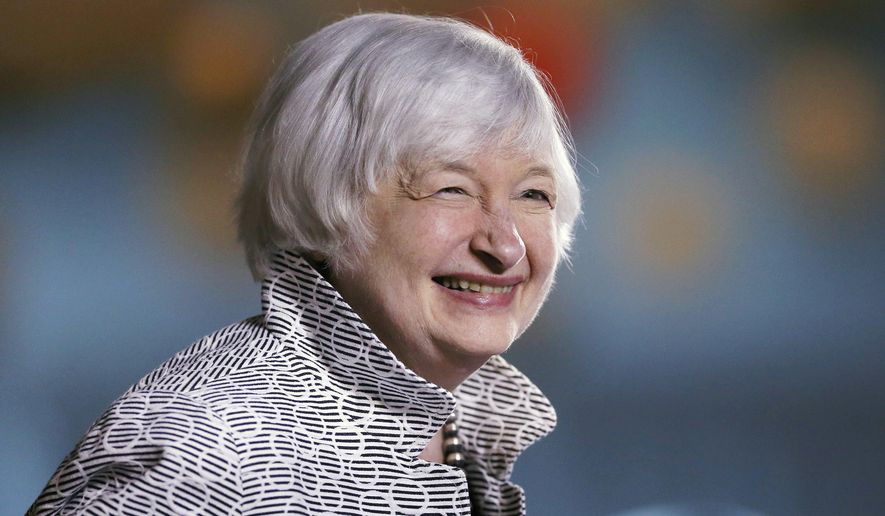 Federal Reserve Chair Janet Yellen smiles before speaking at a conference at Brown University in Providence, R.I., Friday, May 5, 2017.(AP Photo/Michael Dwyer)