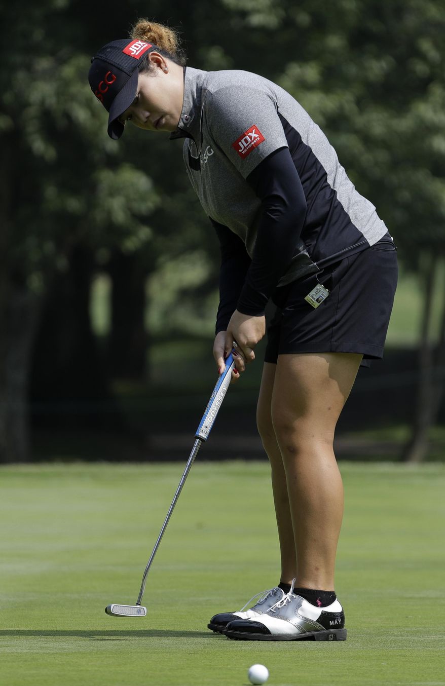 Ariya Jutanugarn, of Thailand, putts on the 9th hole during round two of the Lorena Ochoa Invitational at Mexico Golf Club in Mexico City, Friday, May 5, 2017. The invitational, the tenth of the 2017 LPGA tour, is the tour's first Match Play event since 2012. (AP Photo/Rebecca Blackwell)