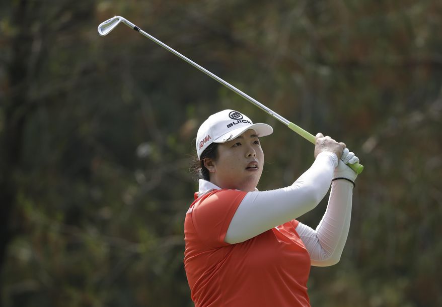Shanshan Feng, of China, tees off on the 3rd hole during round two of the Lorena Ochoa Invitational at Mexico Golf Club in Mexico City, Friday, May 5, 2017. The invitational, the tenth of the 2017 LPGA tour, is the tour's first Match Play event since 2012. (AP Photo/Rebecca Blackwell)