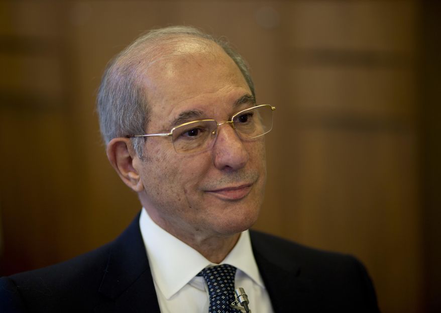 Ahmet Uzumcu, director-general of the Organization for the Prohibition of Chemical Weapons, OPCW, listens to a question during an interview in The Hague, Netherlands, Friday, May 5, 2017. (AP Photo/Peter Dejong)