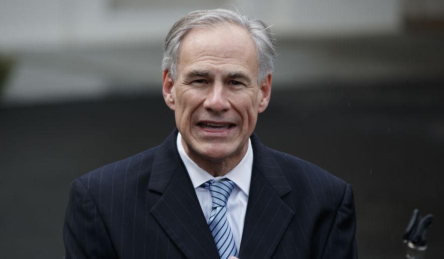 Texas Gov. Greg Abbott talks to reporters outside the White House in Washington in this March 24, 2017, file photo. (AP Photo/Evan Vucci, File)