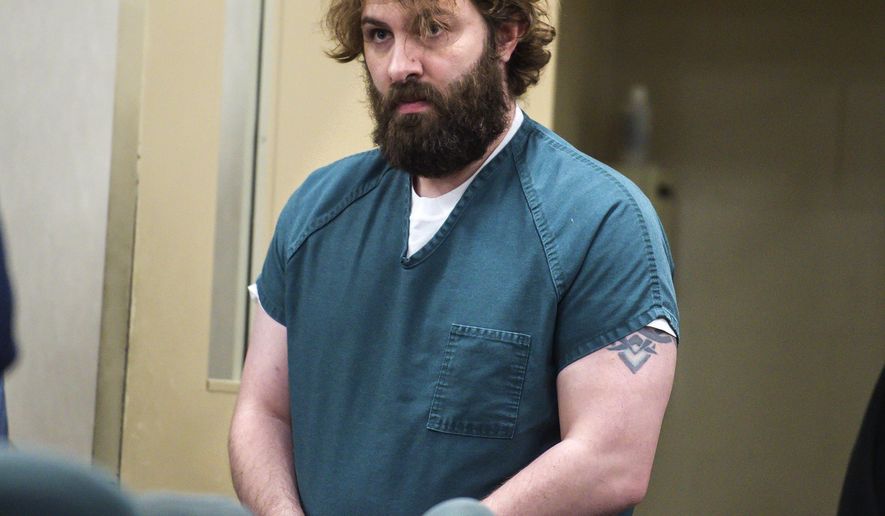 Steven Bourgoin appears in Vermont Superior Court in Burlington for a hearing about whether his child and the mother of his child may visit him in prison, Monday, May 8, 2017. Bourgoin is accused of driving the wrong way and causing a crash in October of 2016 that left five teenagers dead. (Glenn Russell/The Burlington Free Press via AP, Pool)