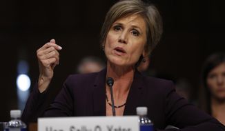 Former acting Attorney General Sally Yates testifies on Capitol Hill in Washington, Monday, May 8, 2017, before the Senate Judiciary subcommittee on Crime and Terrorism hearing: &amp;quot;Russian Interference in the 2016 United States Election.&amp;quot; (AP Photo/Pablo Martinez Monsivais)