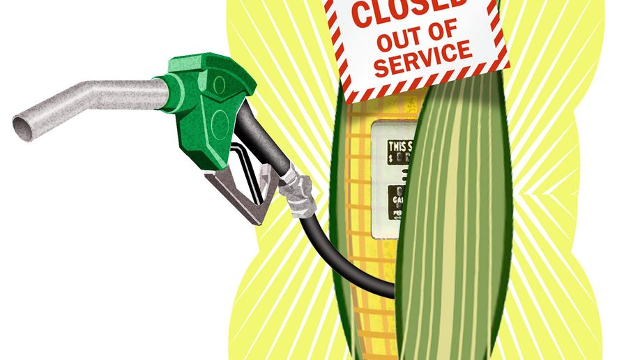 Illustration on phasing out ethanol content in U.S. gasoline by Alexander Hunter/The Washington Times