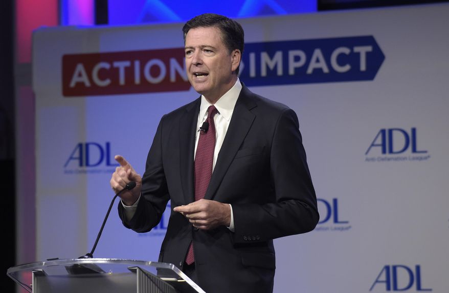 FBI Director James Comey speaks to the Anti-Defamation League National Leadership Summit in Washington, Monday, May 8, 2017. (AP Photo/Susan Walsh)