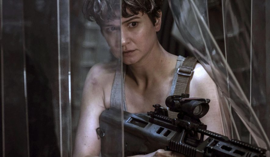 This image released by Twentieth Century Fox shows Katherine Waterston in a scene from &amp;quot;Alien: Covenant.&amp;quot;  (Mark Rogers/Twentieth Century Fox via AP)