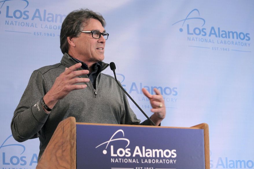 Energy Secretary Rick Perry talks about the need to address low- and high-level nuclear waste during a news conference in Los Alamos, N.M., on May 10, 2017. Perry toured Los Alamos National Laboratory on Wednesday and was briefed on subjects from nuclear deterrence work to supercomputing projects at the northern New Mexico installation. (AP Photo/Susan Montoya Bryan)