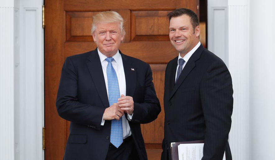President Trump appointed Kansas Secretary of State Kris W. Kobach to join Vice President Mike Pence in leading a commission to study voter fraud and suppression. (Associated Press/File)