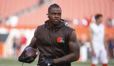 FILE - In this Aug. 18, 2016, file photo, Cleveland Browns wide receiver Josh Gordon runs the ball during practice before an NFL preseason football game against the Atlanta Falcons, in Cleveland. A person with knowledge of the decision tells The Associated Press that Browns wide receiver Josh Gordon has been denied reinstatement by the NFL. The person, speaking on condition of anonymity because the decision has not been announced publicly, says Gordon can reapply for reinstatement in the fall. Gordon has been suspended several times by the league, including the current ban for violating the NFL’s substance abuse policy. (AP Photo/Ron Schwane, File)