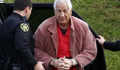 FILE - In this Oct. 29, 2015, file photo, former Penn State University assistant football coach Jerry Sandusky arrives for an appeal hearing at the Centre County Courthouse in Bellefonte, Pa. A judge heard more testimony Thursday, May 11, 2017, in Sandusky&#39;s appeal of his 45-count conviction for child sexual abuse, as Sandusky argues his former defense lawyers didn&#39;t properly represent him in the 2012 trial. (AP Photo/Gene J. Puskar, File)