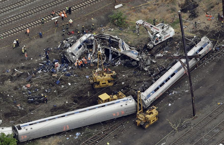 FILE – In this May 13, 2015, file photo, emergency personnel work near the wreckage of a New York City-bound Amtrak passenger train following a derailment that killed eight people and injured about 200 others in Philadelphia. The state's attorney general has a wide range of options in responding to a judge's order to arrest a speeding Amtrak engineer involved in the deadly 2015 crash, a law professor said Friday, May 12, 2017. (AP Photo/Patrick Semansky, File)