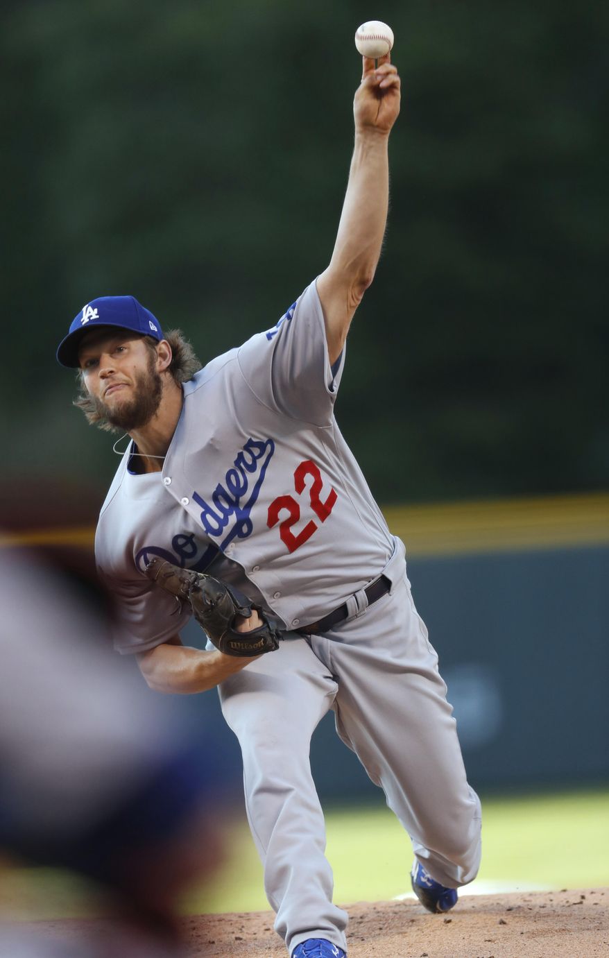 Los Angeles Dodgers starting pitcher Clayton Kershaw throws to a Colorado Rockies batter during the first inning of a baseball game Friday, May 12, 2017, in Denver. (AP Photo/David Zalubowski)