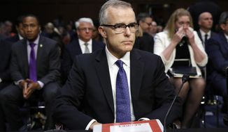 Acting FBI Director Andrew McCabe sits with a folder marked &amp;quot;Secret&amp;quot; in front of him while testifying on Capitol Hill in Washington, Thursday, May 11, 2017, before the Senate Intelligence Committee hearing on major threats facing the U.S. (AP Photo/Jacquelyn Martin)