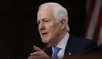 In this March 21, 2017, file photo, Senate Judiciary Committee member Sen. John Cornyn, R-Texas speaks on Capitol Hill in Washington. President Donald Trump is considering nearly a dozen candidates to succeed ousted FBI Director James Comey, choosing from a group that includes several lawmakers, attorneys and law enforcement officials. (AP Photo/Pablo Martinez Monsivais, File)