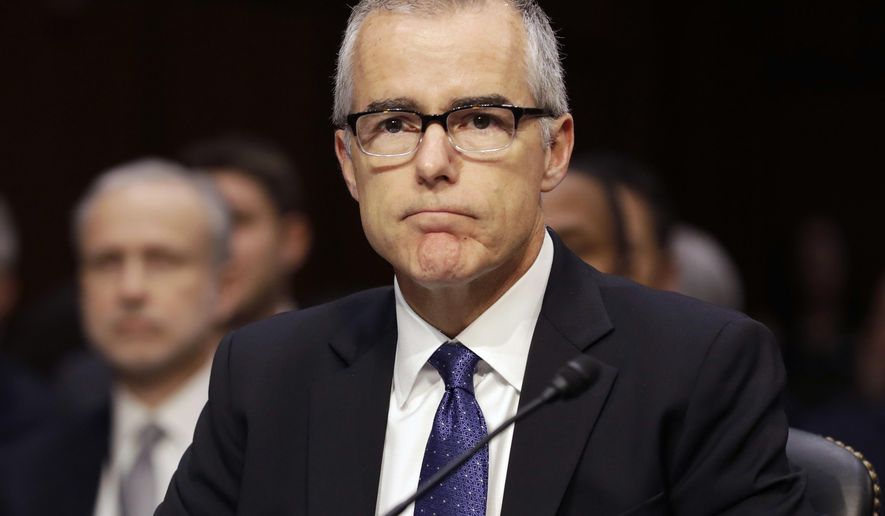 Acting FBI Director Andrew McCabe listens on Capitol Hill in Washington on May 11, 2017, while testifying before a Senate Intelligence Committee hearing on major threats facing the U.S. (Associated Press) **FILE**