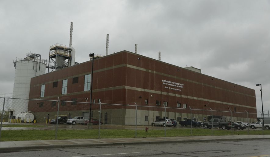 This Friday, May 5, 2017 photo, shows the The Great Lakes Water Authority NEFCO Biosolids Dryer Facility in Detroit. The $143 million facility that converts human waste into fertilizer has exceeded its permitted emission levels of toxins, adding harmful pollutants to an area that already has the dirtiest air in metro Detroit, according to data reviewed by the Detroit Free Press. (Ryan Garza/Detroit Free Press via AP)