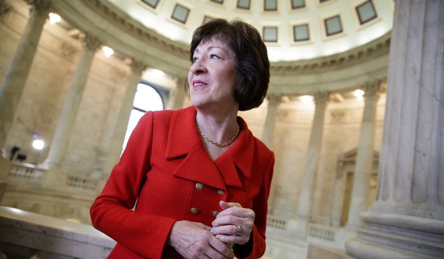 Susan Collins, R-Maine, finishes a television news interview on Capitol Hill in Washington in this March 28, 2017, file photo. (AP Photo/J. Scott Applewhite, File)