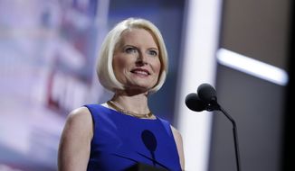 In this July 20, 2016, file photo, Callista Gingrich is seen during the Republican National Convention in Cleveland. The Trump administration has tapped Callista Gingrich, the wife of former House Speaker Newt Gingrich to be the next U.S. ambassador to the Vatican. (AP Photo/John Locher, File)