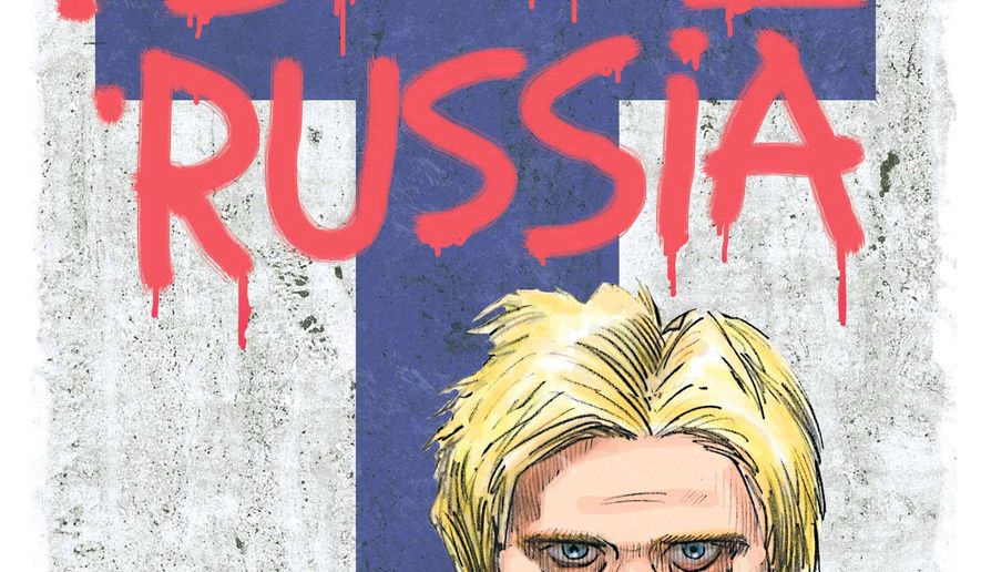 Illustration on Hillary Clinton&#39;s claim that Russian interference led to her defeat by Alexander Hunter/The Washington Times