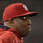 Washington Nationals manager Dusty Baker (12) looks on during an interleague baseball game against the Baltimore Orioles, Wednesday, May 10, 2017, in Washington. (AP Photo/Nick Wass)