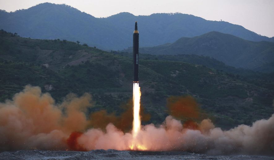 FILE - This May 14, 2017, file photo distributed by the North Korean government shows the &amp;quot;Hwasong-12,&amp;quot; a new type of ballistic missile at an undisclosed location in North Korea. North Korea on Monday, May 15, 2017 boasted it successfully launched a new type of &amp;quot;medium long-range&amp;quot; ballistic rocket that can carry a heavy nuclear warhead, an escalation of its nuclear program. Independent journalists were not given access to cover the event depicted in this photo. (Korean Central News Agency/Korea News Service via AP, File)