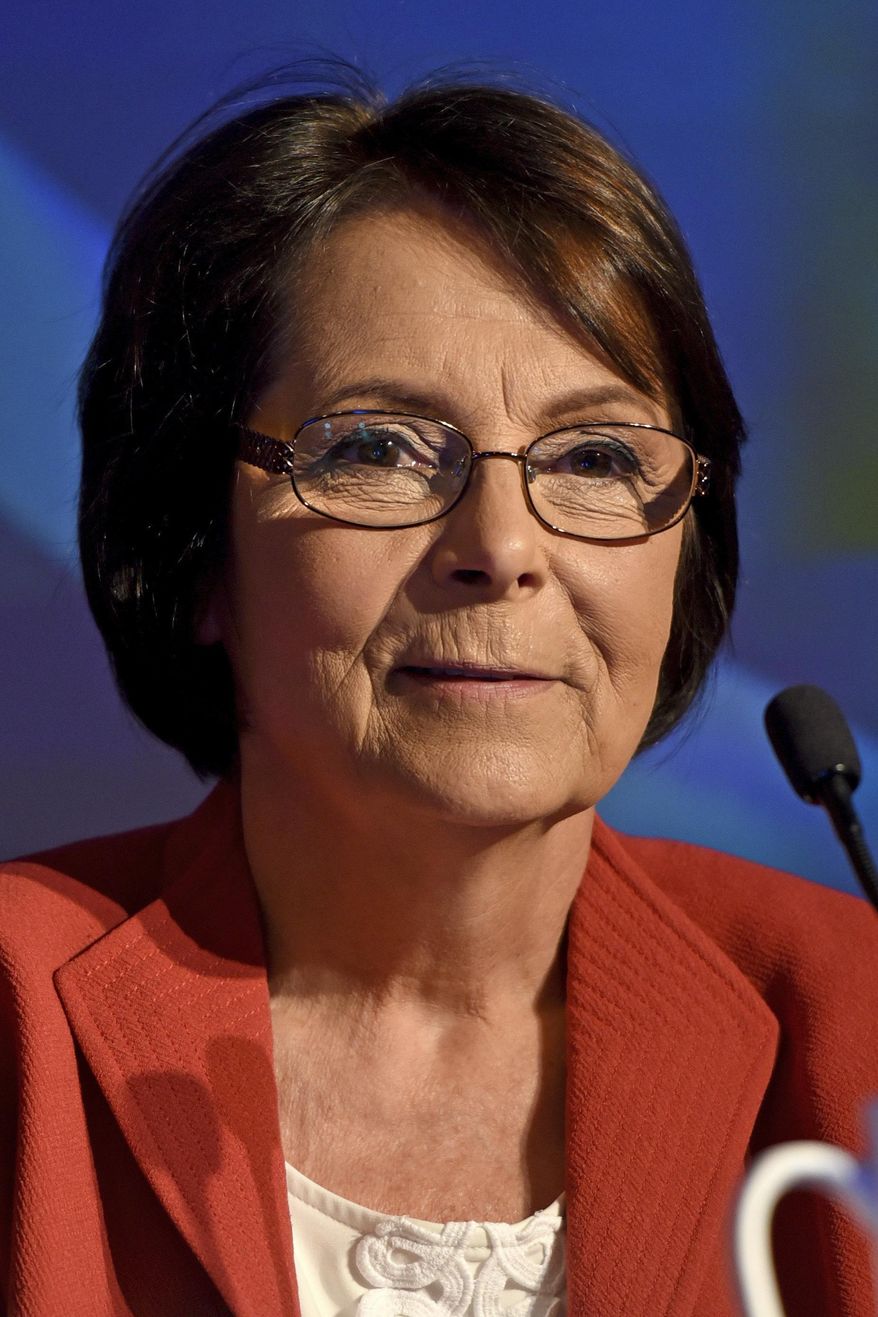 In this April 26, 2017 photo shown is Democrat candidate for Philadelphia District Attorney Teresa Carr Deni appearing in a debate sponsored by WHYY and the NAACP in Philadelphia. The typically sedate race for Philadelphia District Attorney has become an intriguing contest this year as eight newcomers vie for a job that helps shape city policy on sanctuary cities, police use of force and prison reform. They hope to succeed Democrat Seth Williams, who goes on trial next month in a federal bribery case. (Tom Gralish/The Philadelphia Inquirer via AP)