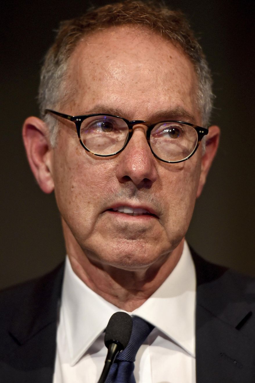In this April 26, 2017 photo shown is Democrat candidate for Philadelphia District Attorney Michael Untermeyer appearing in a debate sponsored by WHYY and the NAACP in Philadelphia. The typically sedate race for Philadelphia District Attorney has become an intriguing contest this year as eight newcomers vie for a job that helps shape city policy on sanctuary cities, police use of force and prison reform. They hope to succeed Democrat Seth Williams, who goes on trial next month in a federal bribery case. (Tom Gralish/The Philadelphia Inquirer via AP)