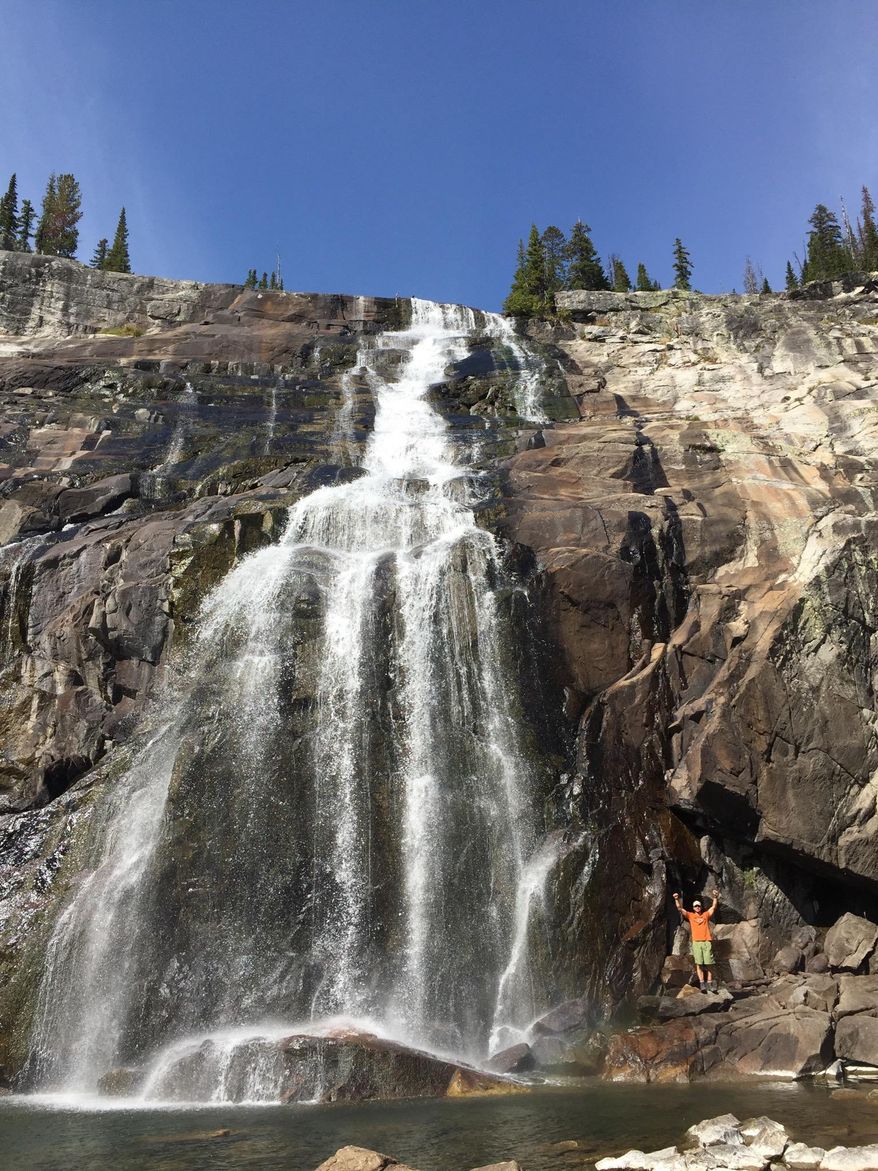 Impasse Falls, shown in this Aug. 31, 2016, photo, is one of the most dramatic waterfalls along the Beaten Path, a 26-mile hiking trail that crosses through Montana's Absaroka-Beartooth Wilderness. (Mike Eckel via AP)