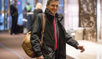 FILE - In this Jan. 3, 2017, file photo, Michael Flynn, then - President-elect Donald Trump&#39;s nominee for National Security Adviser arrives at Trump Tower in New York. (AP Photo/Andrew Harnik, File)