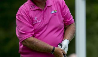 John Daly tees off on the eighth hole during the first round of the Champions Tour Regions Tradition golf tournament, Thursday, May 18, 2017, at Greystone Golf &amp;amp; Country Club in Hoover, Ala. (AP Photo/Alabama Media Group, Vasha Hunt)/AL.com via AP)