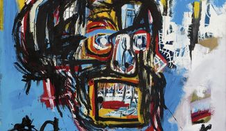 This undated photo provided by Sotheby&#39;s shows Jean-Michel Basquiat&#39;s Masterpiece &amp;quot;Untitled.&amp;quot; Sotheby&#39;s said the sale of the artwork Thursday, May 18, 2017, in Manhattan was an auction record for the artist. It also set a record price for an American artist at auction. The 1982 painting depicts a face in the shape of a skull. (Sotheby&#39;s via AP)