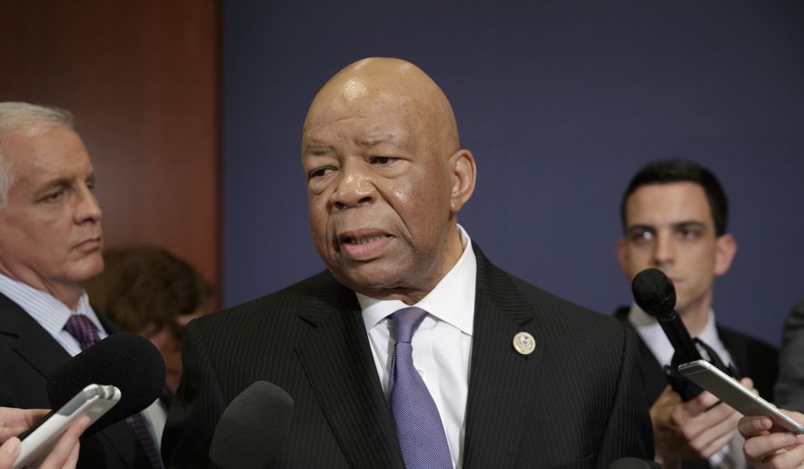 Rep. Elijah Cummings, D-Md., ranking member of the House Oversight Committee, speaks to reporters on Capitol Hill in Washington on Friday, May 19, 2017. (AP Photo/J. Scott Applewhite) ** FILE **