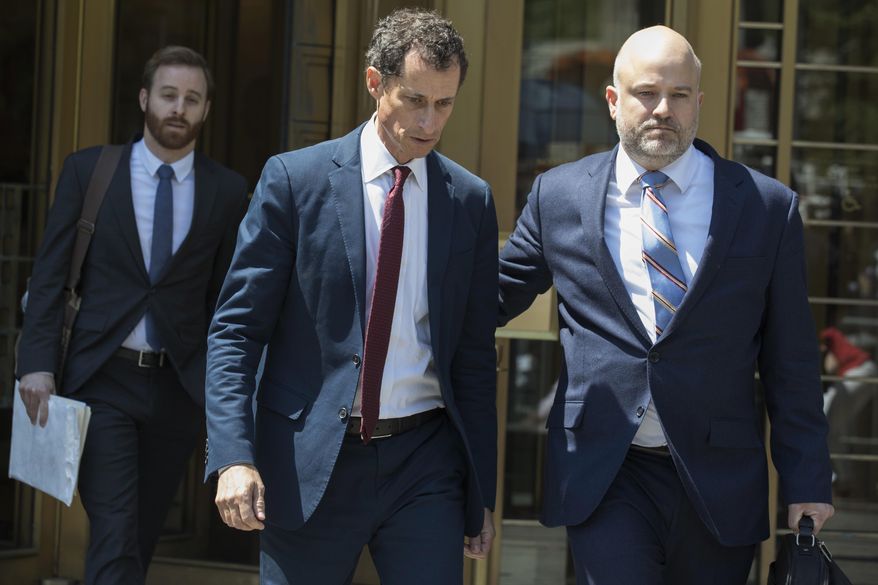 Former U.S. Rep. Anthony Weiner leaves Federal court, Friday, May 19, 2017, in New York. Weiner pleaded guilty to a charge of transmitting sexual material to a minor and could get years in prison. (AP Photo/Mary Altaffer)