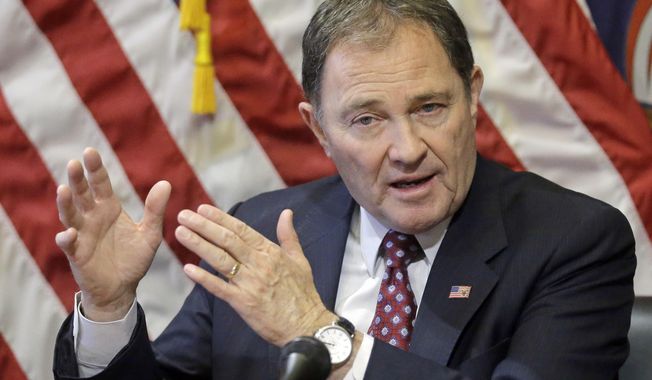 FILE - In this March 2, 2017, file photo, Utah Gov. Gary Herbert speaks during a news conference at the Utah State Capitol in Salt Lake City. A packed field of Utah Republicans is shaping up to replace U.S. Rep. Jason Chaffetz, while Utah's governor and legislators are tussling over whether the state needs to pass emergency laws for a special election. Utah's election law says that if a U.S. House seat becomes vacant, the governor will call a special election. But the law offers few other details. (AP Photo/Rick Bowmer, File)