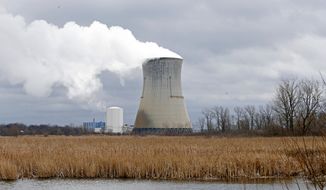 FILE – In this April 4, 2017, file photo, plumes of steam drift from the cooling tower of FirstEnergy Corp.&#39;s Davis-Besse Nuclear Power Station in Oak Harbor, Ohio. Opponents of a proposed bailout of Ohio&#39;s two nuclear plants are praising a Wednesday, May 17, 2017, decision in the state House Public Utilities Committee to suspend testimony on a bill criticized by consumer, business and energy groups, even as FirstEnergy Corp., based in Akron, Ohio, continues to push for the deal. (AP Photo/Ron Schwane, File)