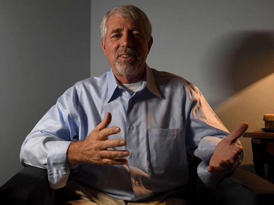 Trapper Sherwood gestures during a portrait session at 23 Sandstone Body and Mind Spa in Jackson, Tenn., on on Tuesday, May 16, 2017. The medical spa offers a wide variety of services that cater to relaxation and wellness of the body and mind, including hypnotherapy. (C.B. Schmelter/The Jackson Sun via AP)