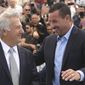 Actors Dustin Hoffman, left, and Adam Sandler pose for photographers during the photo call for the film The Meyerowitz Stories at the 70th international film festival, Cannes, southern France, Sunday, May 21, 2017. (Photo by Arthur Mola/Invision/AP)