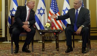 President Donald Trump meets with Israeli Prime Minister Benjamin Netanyahu, Monday, May 22, 2017, in Jerusalem. (AP Photo/Evan Vucci)