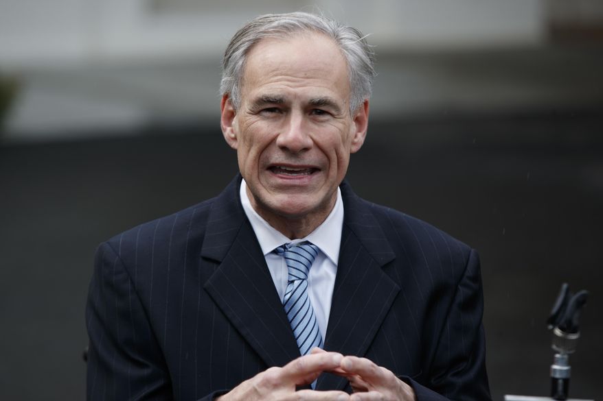Texas Gov. Greg Abbott talks to reporters outside the White House in Washington in this March 24, 2017, file photo. (AP Photo/Evan Vucci, File)
