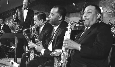 FILE - In this Jan. 21, 1967 file photo, band leader Duke Ellington, left, and his big band appear at Bal Pare, in Munich. Ellington was past 70 in 1967, but adventurous and creative as ever. His Grammy-winning album &amp;quot;Far East Suite&amp;quot; drew upon Ellington’s tour of India, Iran and other nearby countries and was among his last collaborations with Billy Strayhorn, who died in May of that year.  (AP Photo/Frings, File)