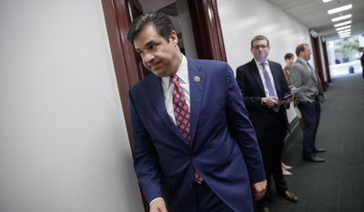 FILE--In this March 28, 2017, file photo, Rep. Raul Labrador, R-Idaho, leaves a closed-door strategy session with Speaker of the House Paul Ryan, R-Wis., and the leadership at the Capitol, in Washington. Like many states, Idaho doesn&#39;t have resign-to-run laws preventing office holders from dedicating time and resources to campaign for another position. However, that&#39;s not stopping some state officials from asking Labrador to leave Congress while he campaigns for the Idaho governor&#39;s seat.(AP Photo/J. Scott Applewhite file)