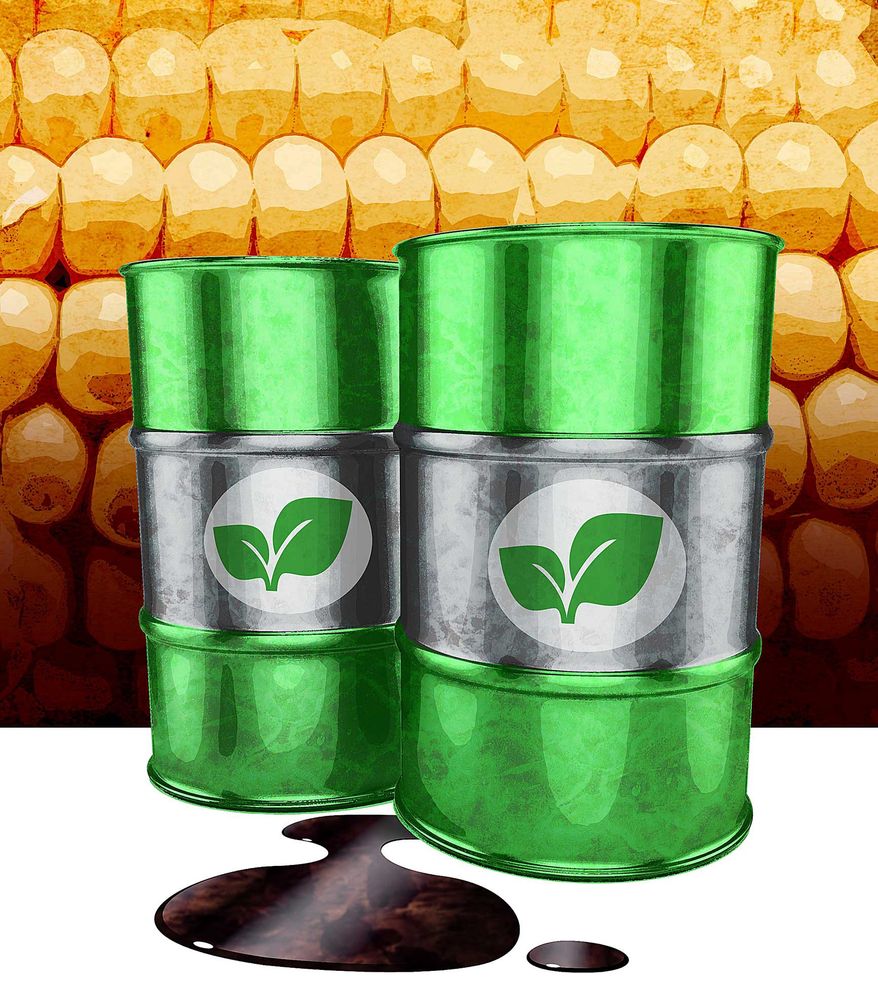 Illustration on the benefits of biofuel by Greg Groesch/The Washington Times