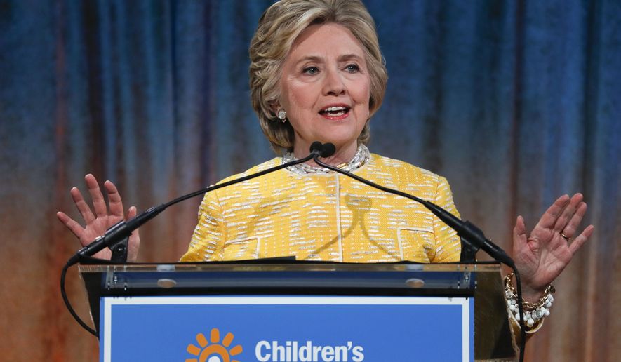 Hillary Clinton speaks during the Children&#x27;s Health Fund annual benefit, Tuesday, May 23, 2017, in New York. Clinton also received the American Heroes for Children Award. (AP Photo/Julie Jacobson)