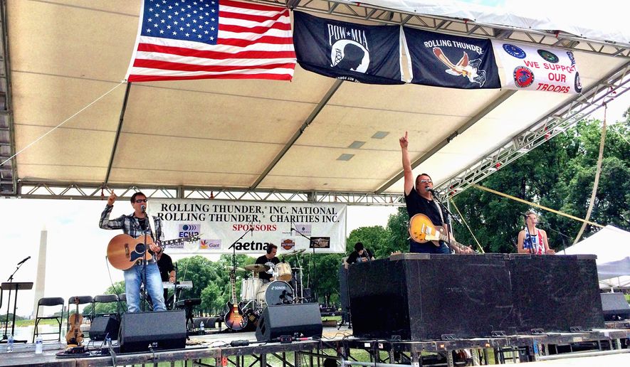 Rockie Lynne and band have often performed  on the main stage on the National Mall following the Rolling Thunder Ride For Freedom .  Photo  courtesy of Susan Rash .