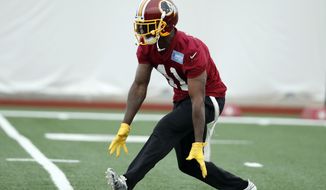 Washington Redskins free safety Will Blackmon (41) works during practice at the team&#39;s NFL football training facility at Redskins Park, Wednesday, May 24, 2017 in Ashburn, Va. (AP Photo/Alex Brandon)
