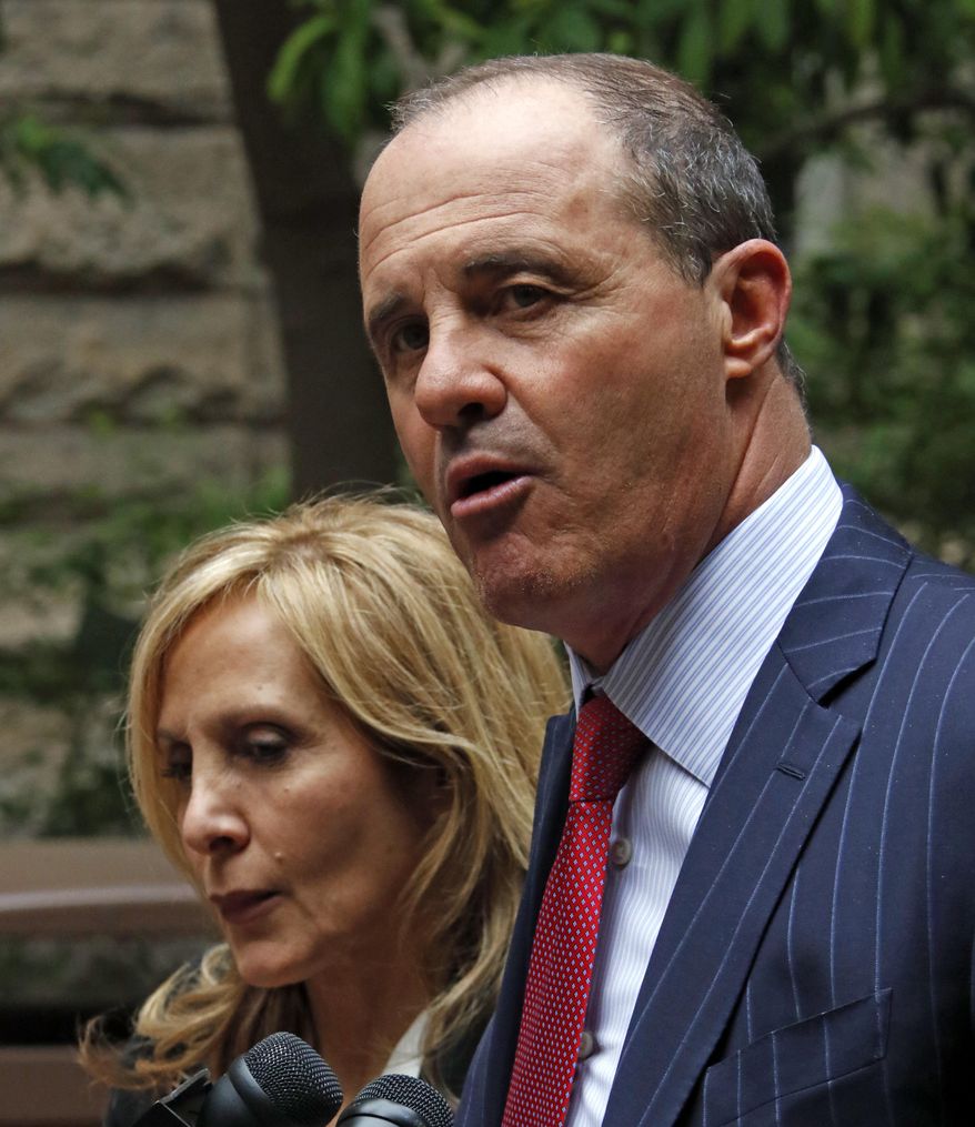 Bill Cosby's defense attorneys Brian J. McMonagle, right, and Angela Agrusa talk with reporters after the second day of jury selection in Cosby's sexual assault case at the Allegheny County Courthouse, Tuesday, May 23, 2017, in Pittsburgh. The case is set for trial June 5 in suburban Philadelphia. (AP Photo/Gene J. Puskar)