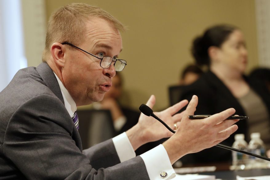 Budget Director Mick Mulvaney testifies on Capitol Hill in Washington, Wednesday, May 24, 2017, before the House Budget Committee hearing on President Donald Trump's fiscal 2018 federal budget. (AP Photo/Jacquelyn Martin)