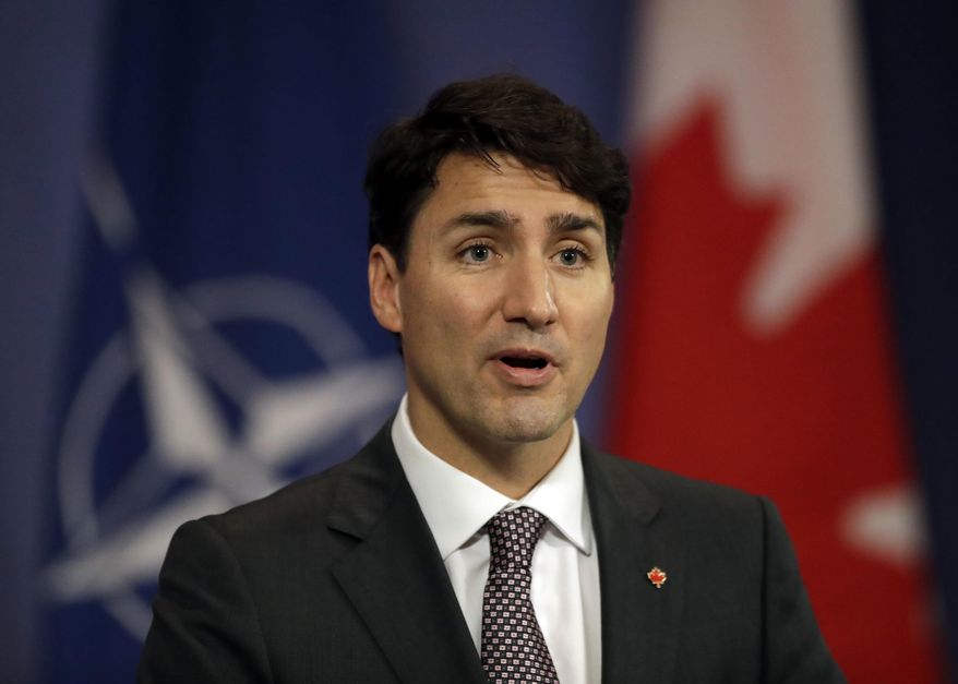 Canadian Prime Minister Justin Trudeau gives a speech at NATO headquarters in Brussels, Belgium, Thursday, May 25, 2017. (AP Photo/Matt Dunham) ** FILE **